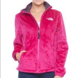 Fuzzy pink north face jacket